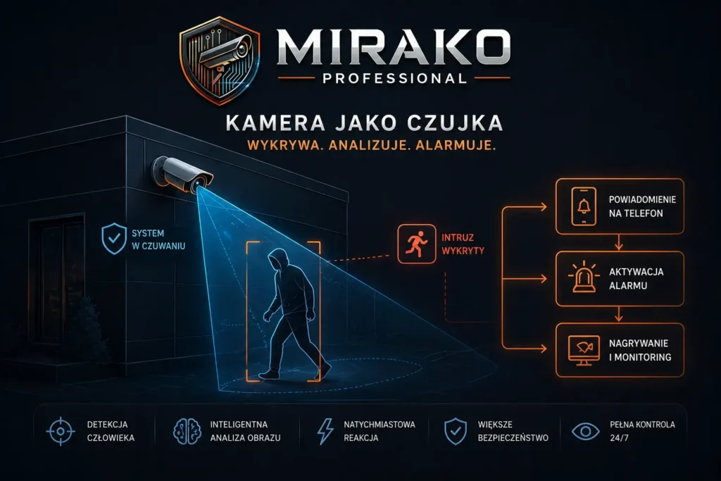 Kamera z algorytmami detekcji osób świetnie nadaje się jako czujka alarmowa.