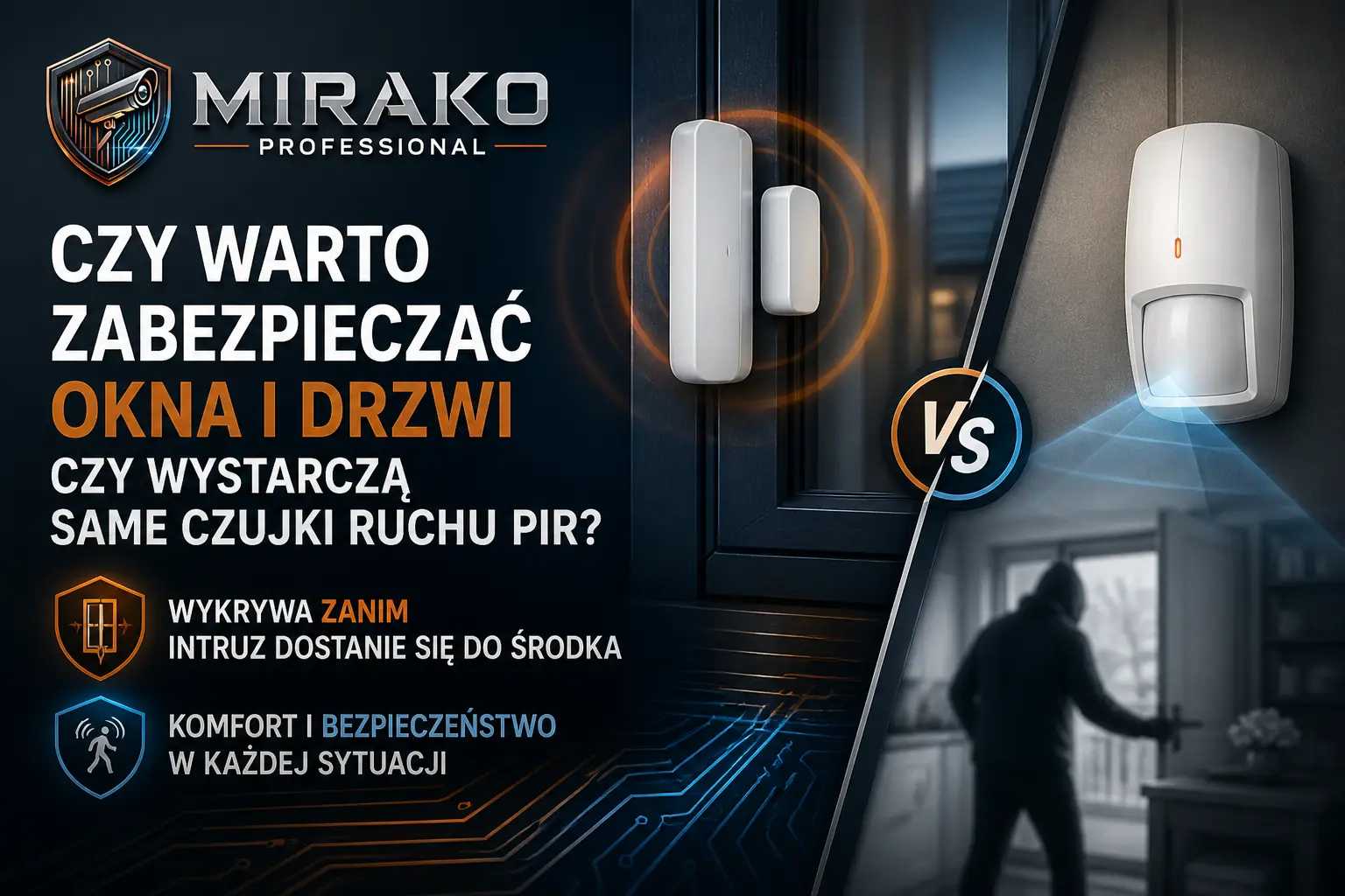 Czy warto zabezpieczać okna i drzwi czujkami, czy wystarczą same czujki ruchu PIR?