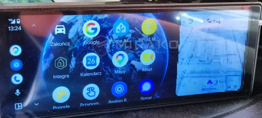 Integra Control w Android Auto na dodatkowym ekranie w samochodzie