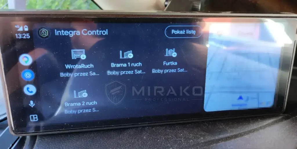 Integra Control w Android Auto – szybki dostęp do makropoleceń sterujących bramą, furtką i garażem.